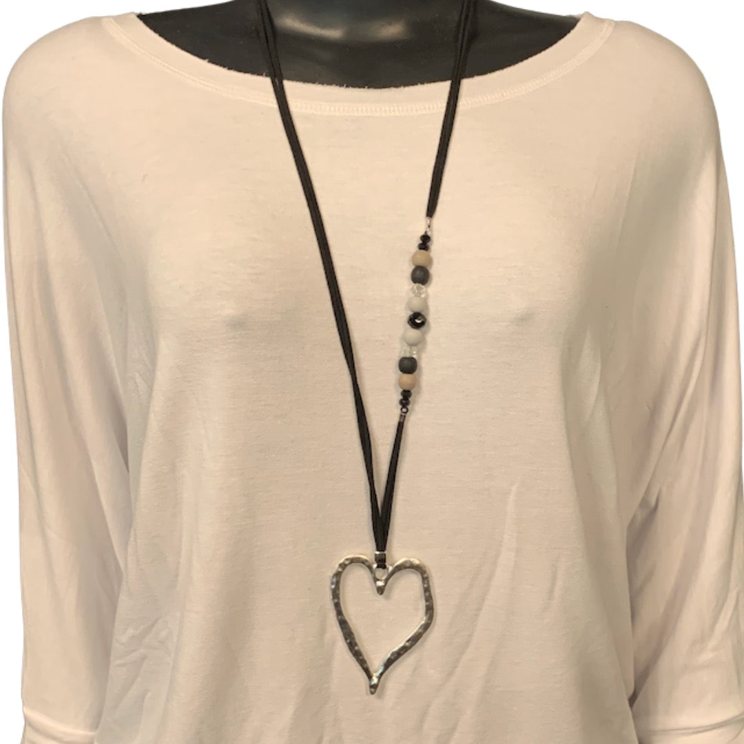 Long Open Heart Necklace w Beads