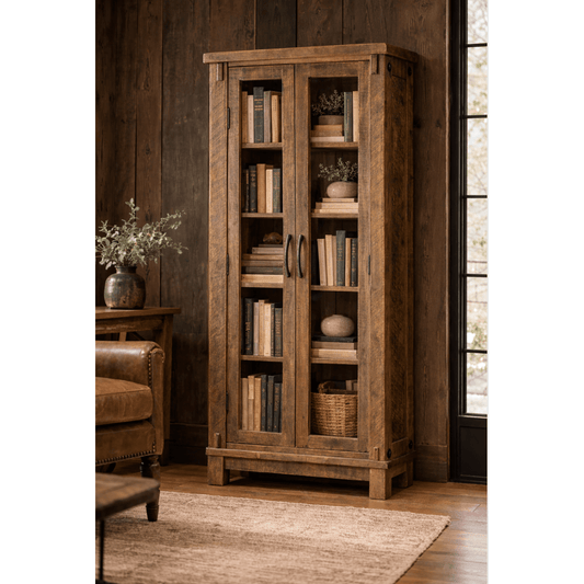 Timber Bookcase w Glass Doors