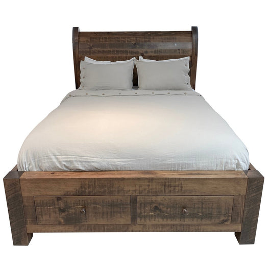 Platform Sleigh Bed With 2 End Drawers