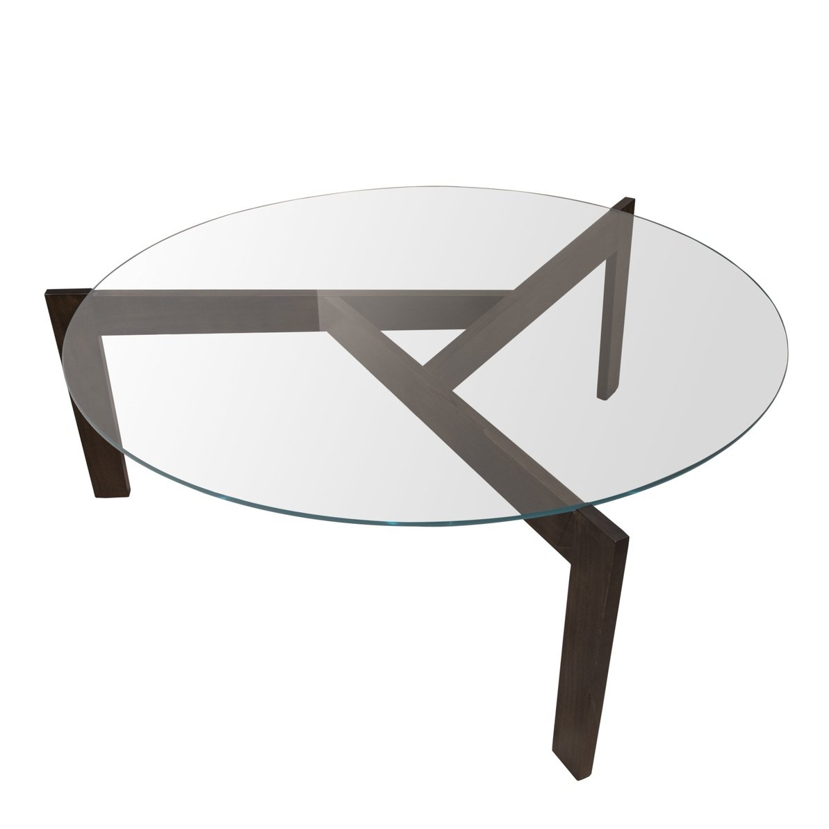 Modern Round Glass and Wood Coffee Table
