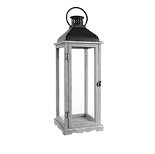 26" Wood/Glass Lantern W/Metal Top Grey