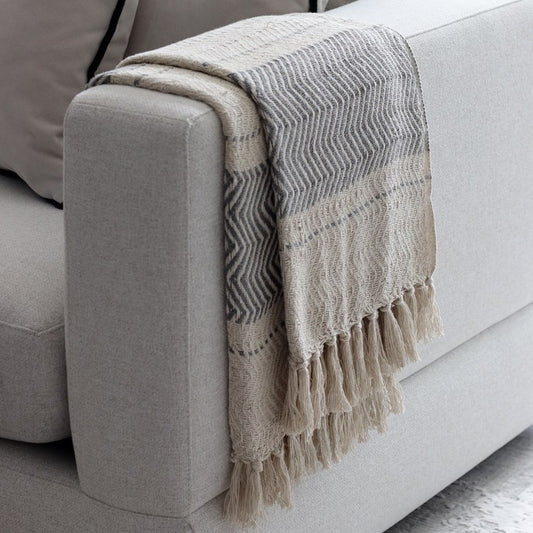 Chevron Stripe Cotton Throw Grey