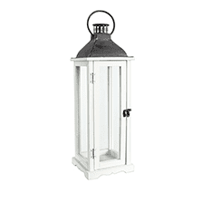 26" Wood/Glass Lantern W/Metal Top White