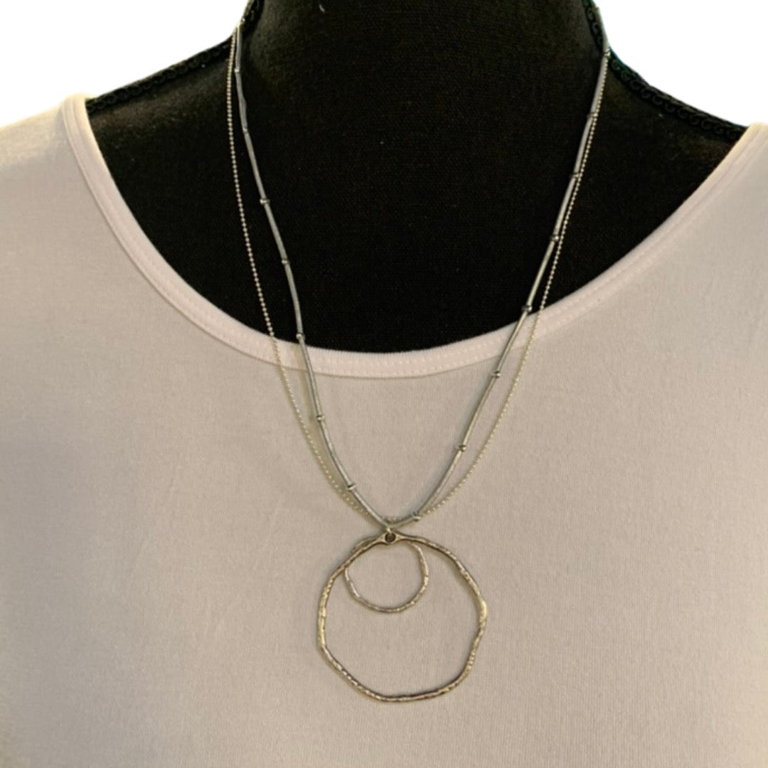 Beaten Dbl Ring Necklace