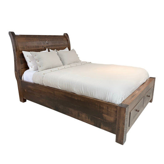Platform Sleigh Bed With 2 End Drawers
