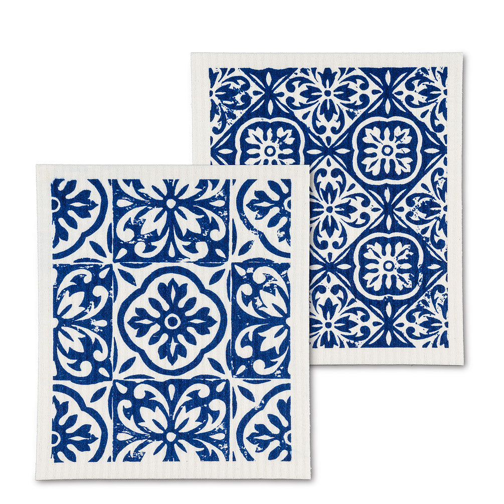 Set Of 2 - Blue Tile Dish Cloth