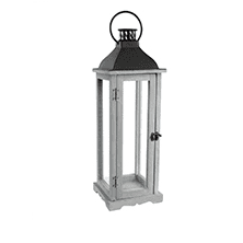 22" Wood/Glass Lantern W/Metal Top Grey