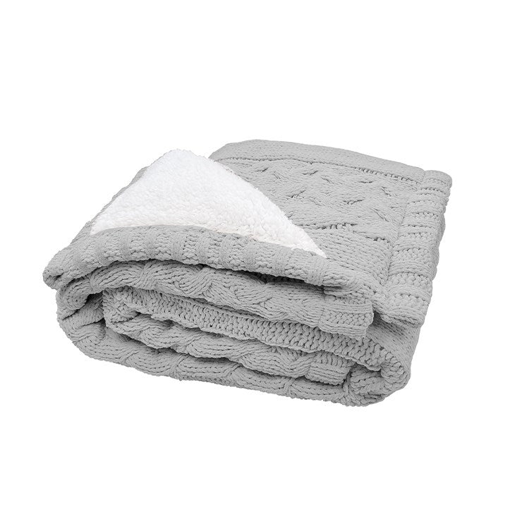 Cable Knit Reversible Sherpa Throw - Grey